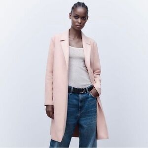 Zara Blush Pink Faux Suede Open Front Long Blazer M